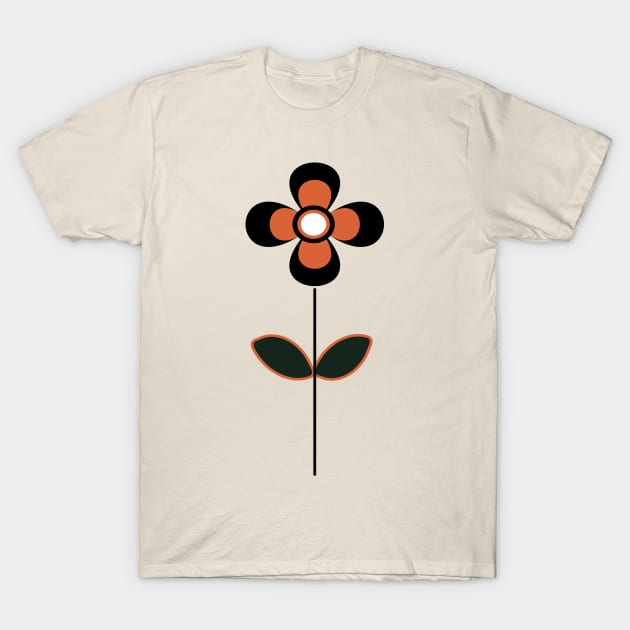 Retro Flower in Orange and Black T-Shirt by Lisa Williams Design